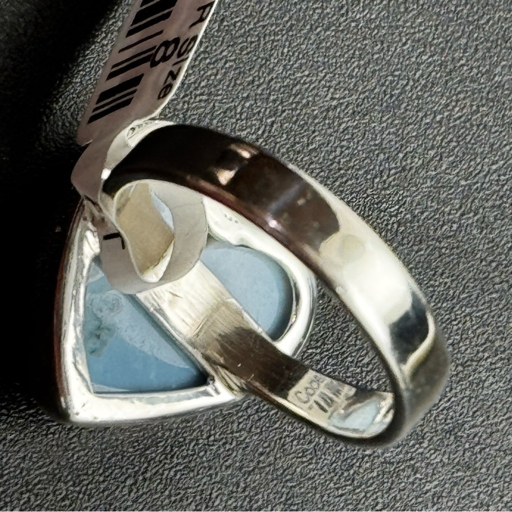 New Blue Opal Heart Ring set in Sterling silver - Picture 4 of 4